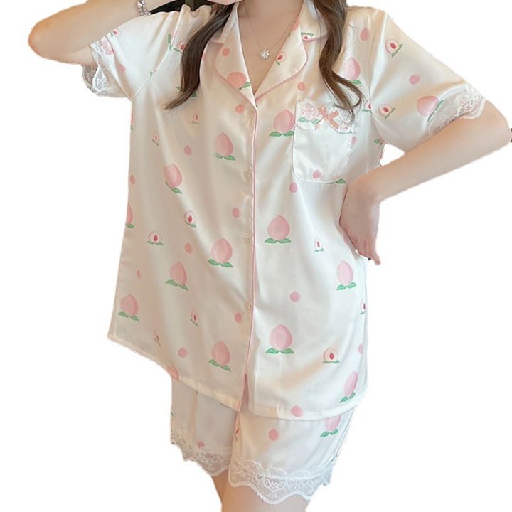 SYT%20Pajamas%20Women's%20Korean-Style%20Full%20Print%20High-End%20Ice%20Silk%20Cute%20Pink%20Peach%20Sweet%20Girl%20Ins%20Student%20Home%20Clothes%20-%20Image%207
