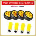 8PCS kit | TT Gear Motor DC 3-6V & Tire Wheel for Arduino Smart Car Robot Intelligent Car Chassis Four Drive. 