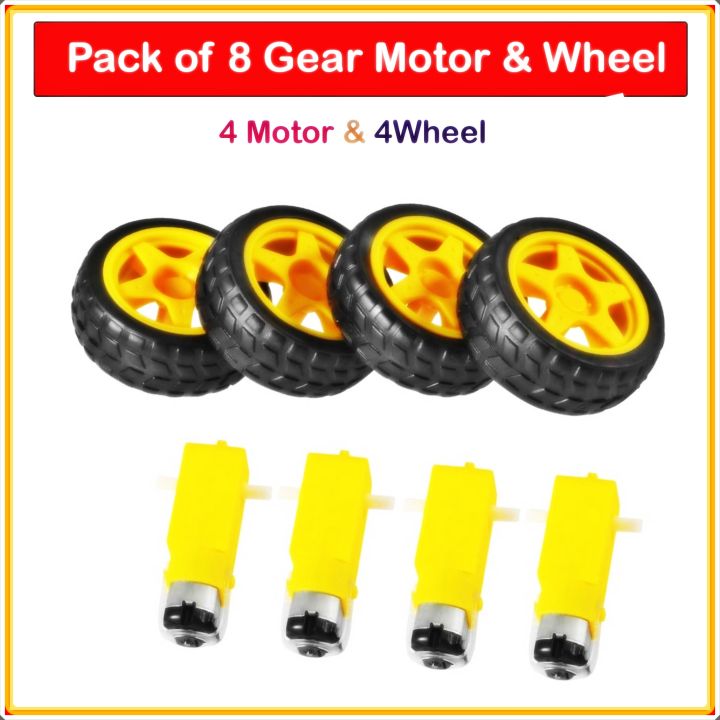 8PCS kit | TT Gear Motor DC 3-6V & Tire Wheel for Arduino Smart Car Robot Intelligent Car Chassis Four Drive