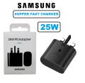Samsung 25W PD 3Pin Genuine Phone Charger Adapter Super Fast Charger with USB to Type C Cable Phone Charging Black. 
