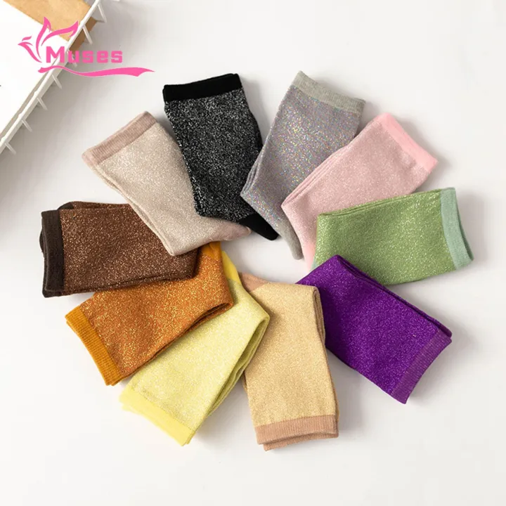 Muses Mall Women High Elasticity Socks Colorful Women's Sweat-absorbent Mid-tube Socks for Spring Autumn Thin Cool Design Thin Color Bright Socks