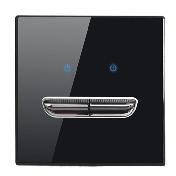 2 Gang Pass Through Wall Light Switch Tempered Glass Panel Blue LED ...