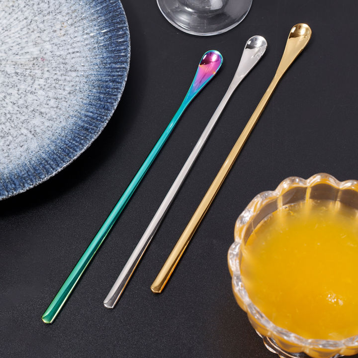 Coffee Tea Stir Spoon Long Handle Ice Cream Dessert Spoons Eco-Friendly Stainless Steel Tableware Kitchen Supplies