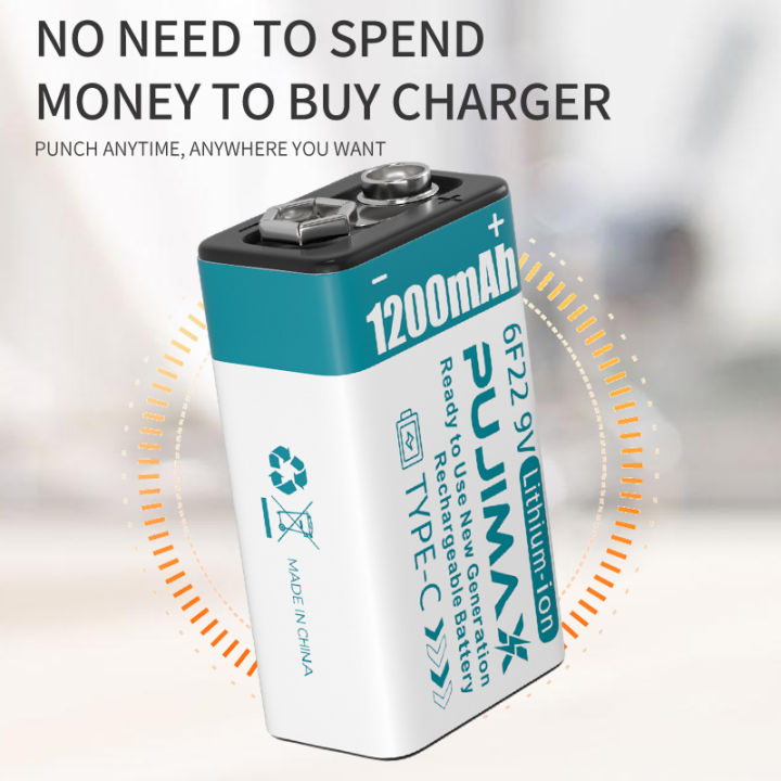 PUJIMAX%201pcs%20usb%20c%209v%20rechargeable%20battery%20type%20c%206f22%209v%20battery%201200mah%209v%20lithium%20battery%20charger%20for%20multimeter%20microphone%20-%20Image%205