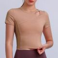 Trending Work Out Yoga Crop Top Tee Butterfly Soft Stretchy Polyester Spandex Material 95% Polyester 5% Spandex 190gsmtops Sports Wear Short Sleeves Brown Colour Fit T-Shirt For Women/ Fitted Ladies / Girls. 