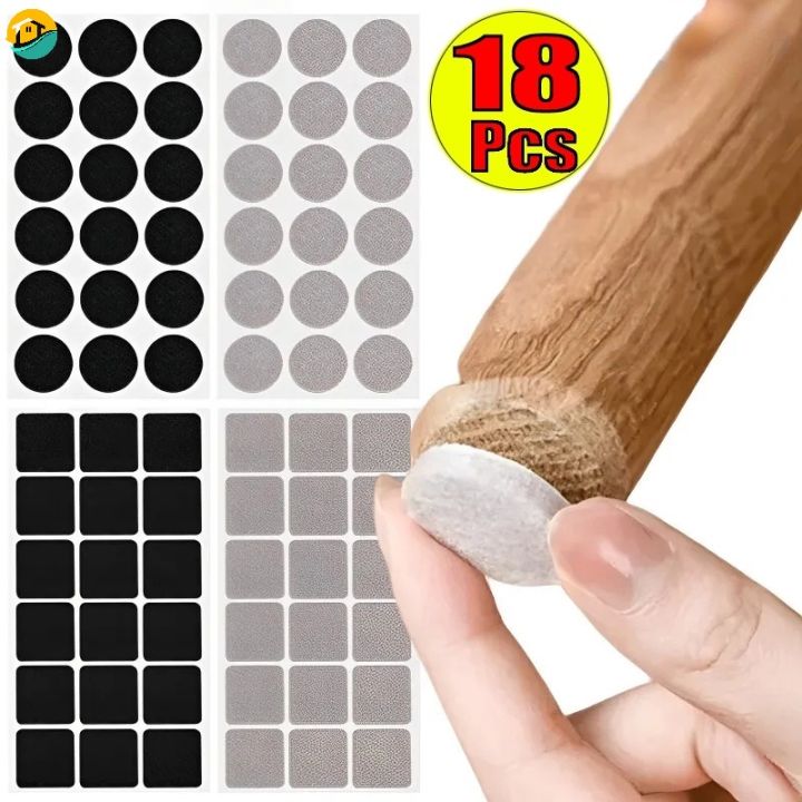 18Pcs/Sheet Creative Square Round Felt Chair Leg Pads Thick Floor Scratch Protector Mat Mute Non-slip Self Adhesive DIY Furniture Accessories