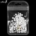 Monja 3 Styles 3D White Flower Mixed Size Rose Gold Silver Steel Balls Pearls Resin Petal 3D Charms Acrylic Diy Manicure Accessories. 