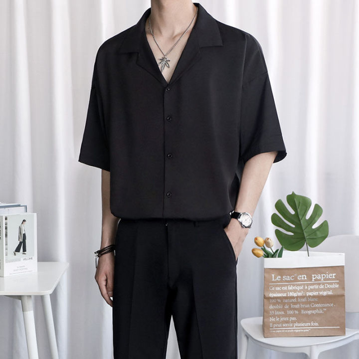 Shijitu%20Ice%20Silk%20Short%20Sleeve%20Shirt%20Men's%20Summer%20High-Grade%20Black%20ins%20Trendy%20Half%20Sleeve%20Loose%20Casual%20Simple%20Set%20-%20Image%207