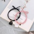 Trendy Black and White Halloween Couple Bracelets with Love Heart Pendant - Adjustable Rubber Band, Matching Set. 