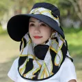 Summer Women Outdoor Print Fisherman Hat UV Protection Wide Brim Garden Work Shade Hat Breathable Face Mask Detachable Sunhat. 