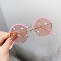 MUYE Round kids sunglasses Flower Baby Children Shades Sun Glasses Girls Cute Half Frame Metal Eywear UV400. 