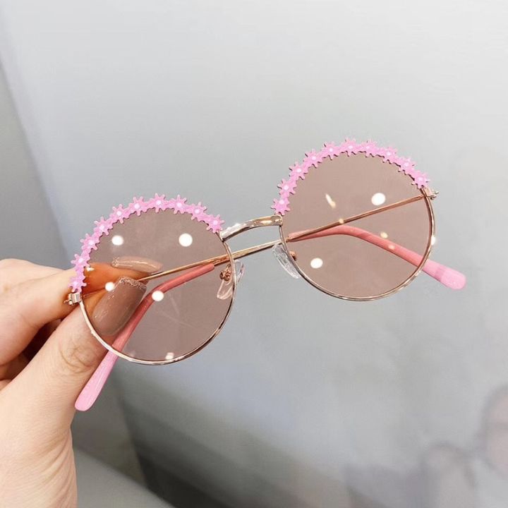 MUYE Round kids sunglasses Flower Baby Children Shades Sun Glasses Girls Cute Half Frame Metal Eywear UV400