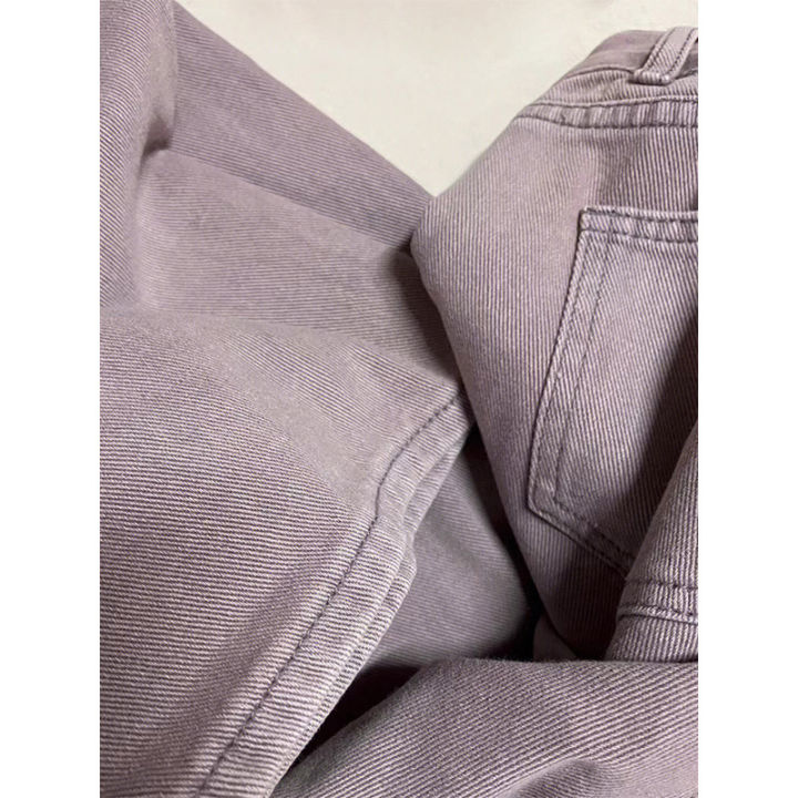 Distressed%20Purple%20Straight%20Jeans%20Women's%20Spring%20High%20Waist%20Loose%20Students%20Slimming%20Design%20Drape%20Wide%20Leg%20Mop%20Pants%20-%20Image%203