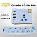 Power Extension Wire Cord With 5 Ac Sockets + 2 USB + 2 Type C Ports‎ (J5LH2USB). 
