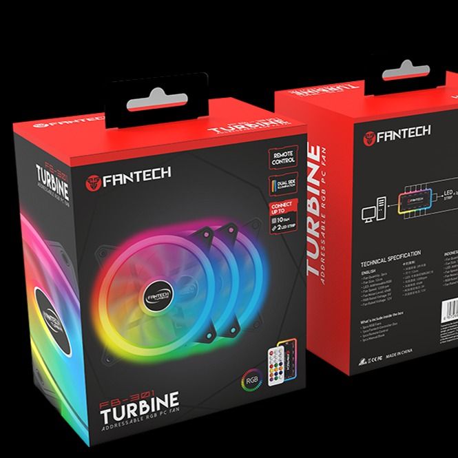 Fantech Fb-301 Turbine Typhoon New High Quality Computer Pc Case Rgb Cooling Fan With ARGB Lightings RGB FAN 3n1 W/ HUB AND REMOTE CONTROL