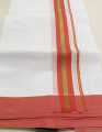 Cotton White 3.7 Meters Length Veshti with Colored Border. 