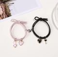 Cartoon Magnetic Couple Bracelets with Cat Love Heart Pendant - black and pink - 2 pieces. 