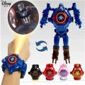 Disney Frozen Avengers Deformation Electronic Watch Boy girl Toy Cartoon Captain America spiderman Transformed Robot child Watch. 
