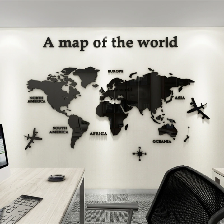 Firewings World Map 3D Wall Stickers Crystal Mirror Wall Sticker for Office Sofa TV Background