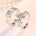 925 sterling silver new jewelry fashion couple ring engagement wedding anniversary gift woman man crown open ring. 