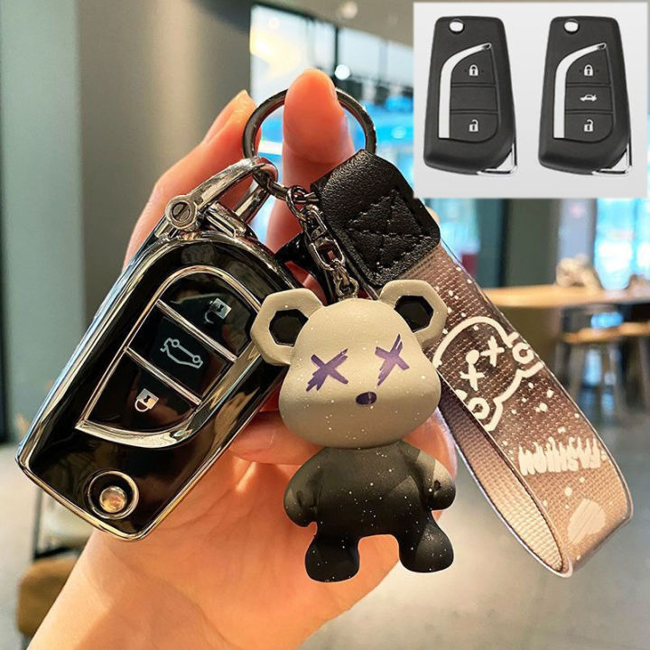 ontto Cover per chiave auto TPU Fit Per Toyota CHR C-HR Prado Prius Camry Corolla RAV4 keyless entry smart Key Shell Holder borsa portachiavi Accessori 2 pulsanti Oro Nero