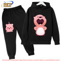 Cute loopy children's clothing plus velvet hoodie suit kids sports sweatshirt pants 2-piece suit for boys and girls. 