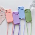 Necklace S Rope Lanyard Silicone Case For iPhone 13 Pro Max 12 11 XR XS X Mini SE 7 8 Plus Push Pull Camera Protection Cover. 