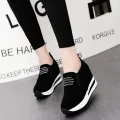 【FOOT SOFA】Women Fashion Casual Flock Slip-On Thick Platform Sport Sneakers Wedges Shoes. 