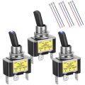 3PCS ON Off Rocker Lighted Toggle Switch 30A 12V DC SPST 2 Position 3 Pin Blue LED Light Wired for Car Boat Automotive. 
