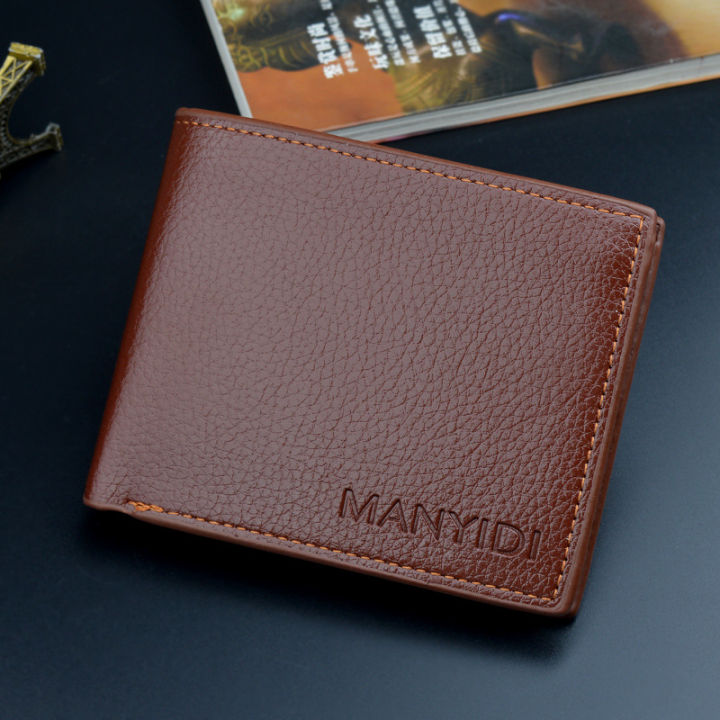 【ZOSR】New Wallet Short Men's Thin Wallet Horizontal Business Casual Lychee Pattern Retro Soft Leather Wallet