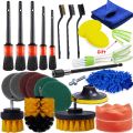 【Blue】 Power Scrub Drill Brushes Detail Brush Set Sponge Polishing Pad Kit Cleaning Brush For Wheel Tire Rim Cleaning. 