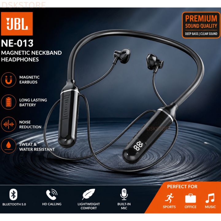 JBL Magnetic Neckband Headphones Wireless Bluetooth Earphones LED Display Headset Sport HD Sound with Mic