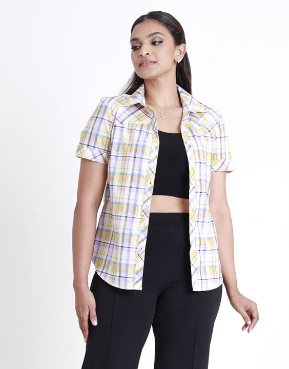 Spring & Summer Checked Shirt with Short Sleeves