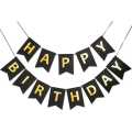 HAPPY BIRTHDAY Paper Hanging Banner regular size printed banner embossed gold letters. 