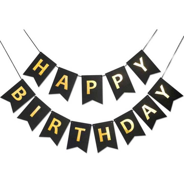 HAPPY BIRTHDAY Paper Hanging Banner regular size printed banner embossed gold letters