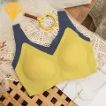 Lightweight Bra Comfortable Seamless Padded Sports Yoga Bra with Wide Shoulder Straps for Women Wireless Push Up Color Matching Design Seamless Bra. 