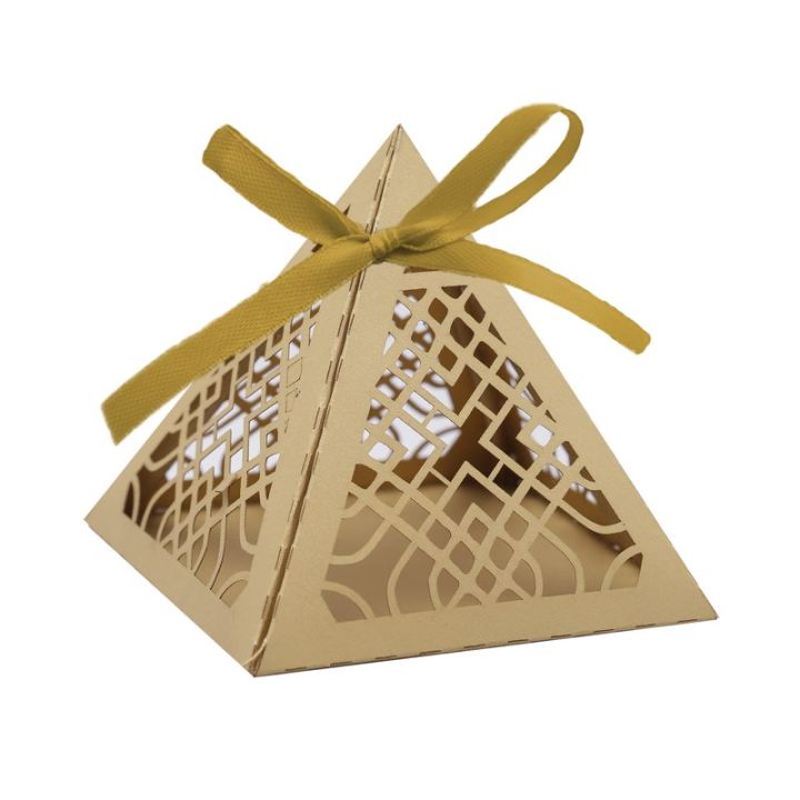 50pcs Wedding Cake Laser Cut  boxes pyramid Party  Sweets  Candy Chocolate Decorative Favor  Gift  Box