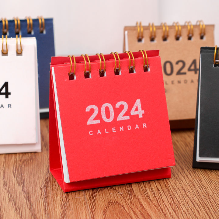 Simple Solid Color 2024 Mini Desktop Paper Calendar Dual Daily Scheduler Table Planner Yearly Agenda Organizer Desk