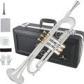 ROWELL Bb Trumpet Professional Trumpet for Student, Brass Instruments Standard Trumpet Set, with Professional Trumpet Box, Cleaning Kit,Original 7C trumpet Mouthpiece, Cloth and Gloves (Silver). 
