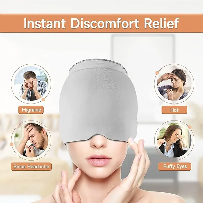 Headache Relief Hat Migraine Ice Head Wrap, Ice Packs for Injuries Reusable Migraine Relief Cap, Wearable Compressed Therapy Headache Relief Hat for Migraines Tension Sinus Fever Stress Relief