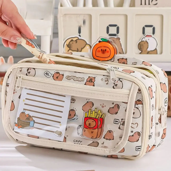 Cartoon Pencil Case Trendy Capybara Large Capacity Pen Bag Design Black Stationery Bag for Students Office School Gift Desk
