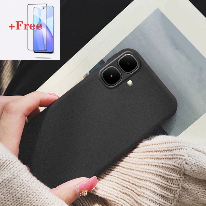 (Free Tempered Glass)Biruiqu For Infinix Smart 10 Shockproof Anti Slip Soft TPU Sandstone Matte Back Case Cover