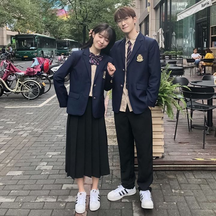 Business Attire Summer Suit British College Style Korean Style Long Sleeve Suit Long Dress Sports Meeting High School Student Graduation School Uniform