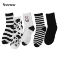 【a470ae32】2021 Lovely Harajuku Japanese Style Cotton Women Socks Striped Solid Casual Cartoon Cow Printed Socks. 