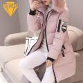 Cotton Coat with Faux Fur Collar Stylish Warm Women's Winter Cotton Coat with Hood Pockets Windproof Mid Length Slim Fit Down Jacket Faux Fur Collar Winter Jacket. 