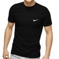 Black Nike side logo Black color Crew Neck T Shirt 190GSM for Men and Women. 