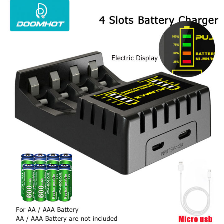 DoomHot Electric Battery Charger 4 Slots Intelligent LED Indicator USB Charger Home Battery Charger Fast Intelligent 4 Slots LCD Battery Charger Fast Charging Adapter