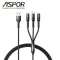 ASPOR 3 in 1 Charger Cable Kevlar Nylon Braided 3A Micro USB / Type C / Lightning Fast Charging Cable. 