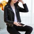 Women Faux Leather Jacket Stylish Faux Leather Women's Coat with Rivet Decor Zipper Slim Fit Cardigan for Fall/winter Long Sleeve Motor Jacket for Ladies Lapel Design Women Jacket. 