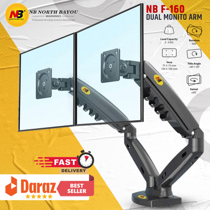 NB%20F160%20Dual%20Monitor%20Arm%20Gas%20Spring%20360%20Degree%20Desktop%2017"-30"%20Ergonomic%20Dual%20Arm%20Monitor%20Mount%20Bracket%20-%20Image%202
